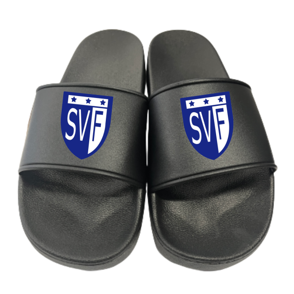Badeschuhe Badelatschen schwarz mit Vereinslogo